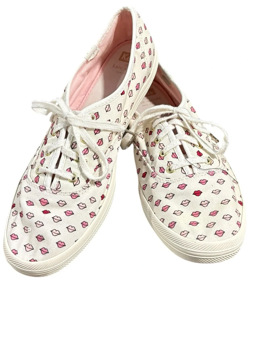 Kate Spade & Keds white canvas sneakers with pink lip print Shoes Size 9